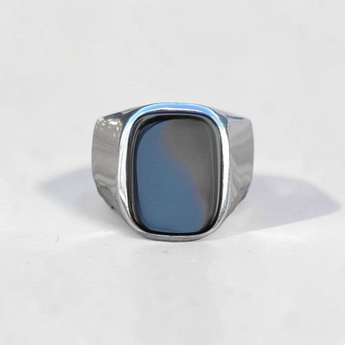 Grosse chevalière en argent et pierre naturelle Onyx (noir) T66