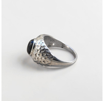 Bague argent écailles pierre en onyx (noir) T62/63