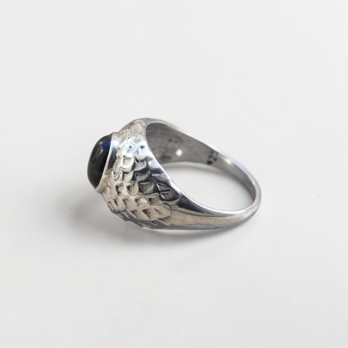 Bague argent écailles pierre en onyx (noir) T62/63