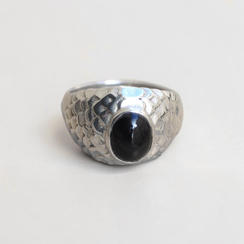 Bague argent écailles pierre en onyx (noir) T62/63