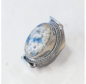 Chevalière mixte large argent et pierre Jaspe K2 ovale T56
