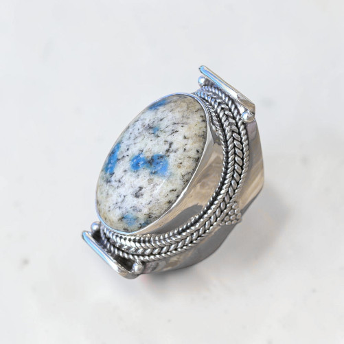 Chevalière mixte large argent et pierre Jaspe K2 ovale T56