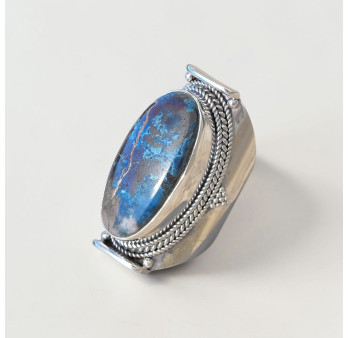 Chevalière mixte large argent et pierre Azurite ovale T62