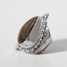 Chevalière mixte large argent ciselé et pierre Oeil de tigre T60