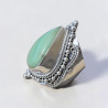 Chevalière mixte large argent ciselé et pierre Chrysoprase T57