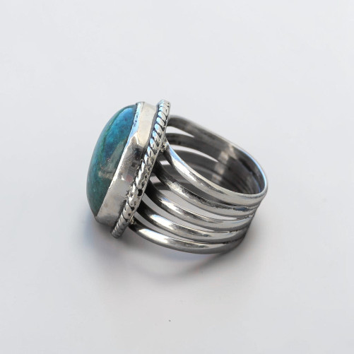 Chevalière multi anneaux argent et grosse Turquoise du Tibet T57/59/60