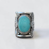 Bague Nepali argent ciselé et Turquoise d'Arizona plate T57