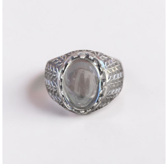 Chevalière Homme en argent ciselé et pierre griffée Prasiolite (vert) T63
