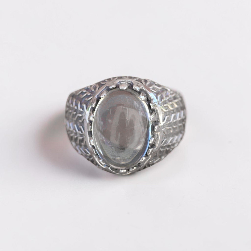 Chevalière Homme en argent ciselé et pierre griffée Prasiolite (vert) T63