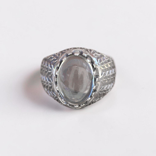 Chevalière Homme en argent ciselé et pierre griffée Prasiolite (vert) T63