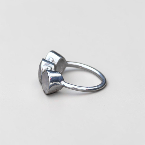 Bague argent 3 Pierres de lune ovales facettées (blanc) T55