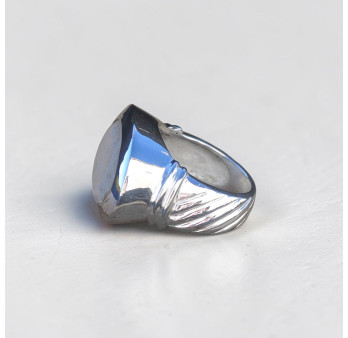 Bague mixte épaisse en argent et Pierre de lune ovale facettée T54