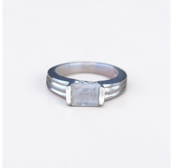 Bague fine argent pierre rectangulaire Pierre de lune (blanc) T55