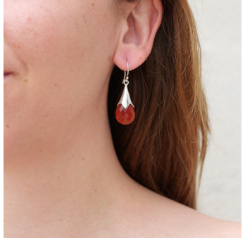 Boucles d'oreilles gouttes en pierre Cornaline facettée (orange)