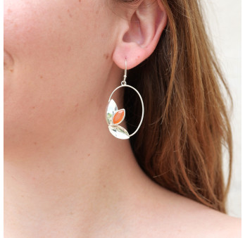 Grandes boucles ovales ajourées argent et pierre Cornaline (orange)