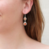 Boucles d'oreilles pendantes argent martelé et 2 pierres naturelles Cornaline (orange)