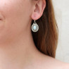 Boucles d'oreilles ovales Larimar et plaque argent ciselée