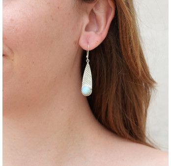Longues boucles d'oreilles argent pierre en larimar