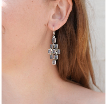 Boucles d'oreilles argent et 9 pierres rectangulaires Apatite