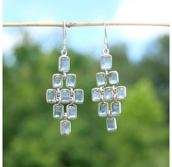 Boucles d'oreilles argent et 9 pierres rectangulaires Apatite
