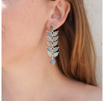 Longues boucles chics en argent et 12 pierres Labradorite