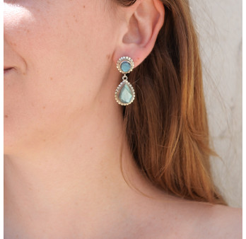 Belles boucles argent ciselé et 2 pierres Labradorite facettées