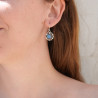 Boucles d'oreilles rondes en argent travaillé et pierre Labradorite (vert) (bleu)
