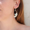 Grandes boucles ovales ajourées argent et pierre Calcédoine (bleu)
