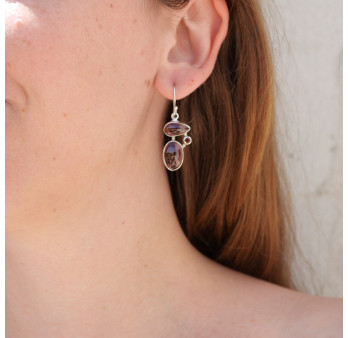 Boucles d'oreilles argent 3 pierres en grenat top qualité