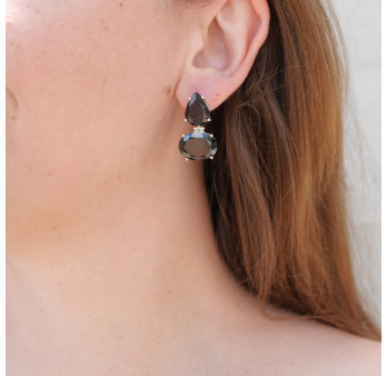 Boucles clous argent 2 pierres griffées Grenat (rouge)