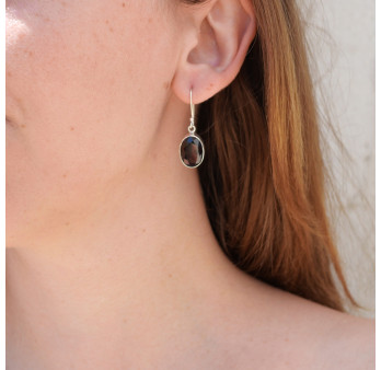 Boucles d'oreilles argent pierre ovale facettée en Grenat (rouge)