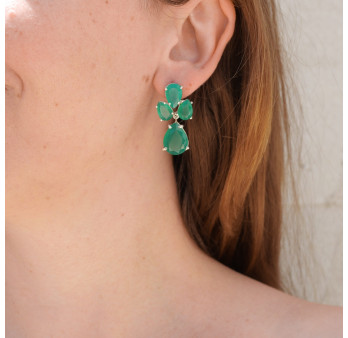 Boucles d'oreilles argent et 4 pierres Agate verte facettées (vert)
