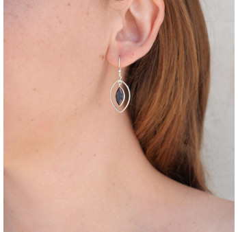 Boucles d'oreilles navettes ajourées argent et Quartz fumé (brun)