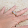 Bague fine large en argent doré et 3 Pierres de lune T54