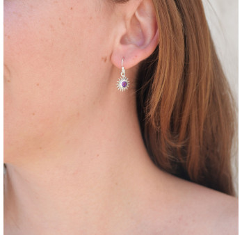 Petites boucles soleil argent et pierre Améthyste