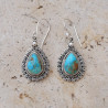 Boucles d'oreilles gouttes argent ciselé et pierre Turquoise