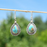 Boucles d'oreilles gouttes argent ciselé et pierre Turquoise