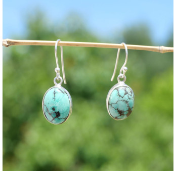 Boucles d'oreilles ovales en argent et Turquoise