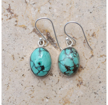 Boucles d'oreilles ovales en argent et Turquoise