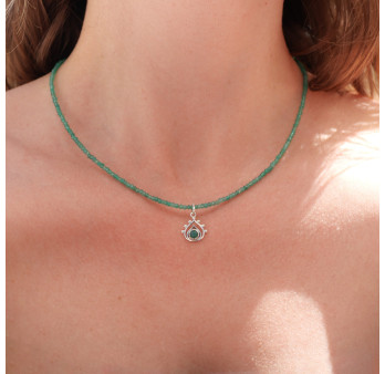 Pendentif bourgeon en argent et pierre Agate verte