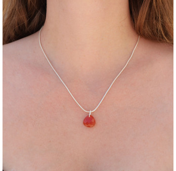 Pendentif goutte pierre Cornaline facettée anneau en argent