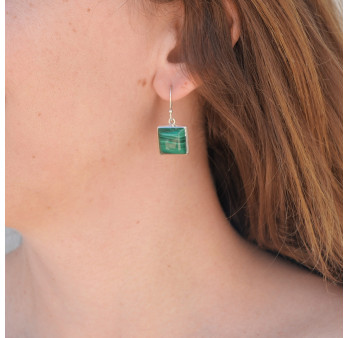 Boucles d'oreilles argent pierre carrée en malachite (vert)