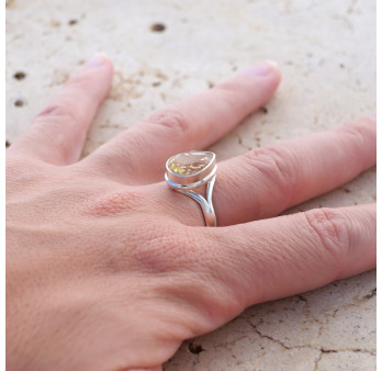 Bague haute goutte en Citrine facettée et argent T56/57