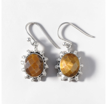 Boucles d'oreilles en argent massif et oeil de tigre facetté