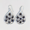 Grandes boucles en goutte argent et 7 pierres carrées en quartz fumé
