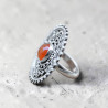 Grosse bague ronde argent ciselé main avec une pierre en Cornaline T51