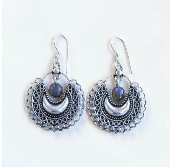 Boucles d'oreilles collerette argent et pierre suspendue en labradorite