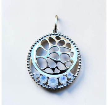 Pendentif argent rhodié 5 pierres de lune arc-en-ciel (blanc)