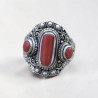 Bague chevalière argent ciselé et Corail de méditerranée T58 réglable