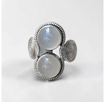 Bague argent spirales 2 pierres rondes en Calcédoine T52/53/57